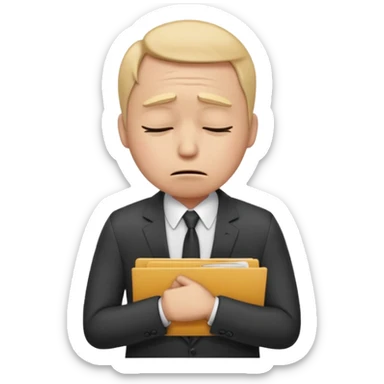  emoji character wearing a interview clothoes. face has a very sad crying, disappointed expression with drooping eyebrows and half-closed eyes. posture is dejected, with slumped shoulders. just rejected from  interview to get a job, holding CV. dont make it old person and dont specify any gender. sticker