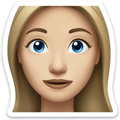 caucasian woman with blue eyes, brown medium long slightly wavy hair, large nose, strong chin, longish  sticker