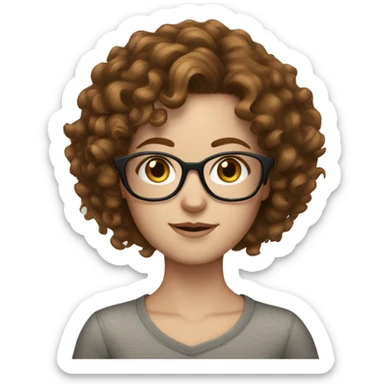 White girl with freckles with brown curly hair and clear glasses sticker
