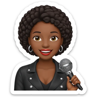 black skin woman, singer, hold micro sticker