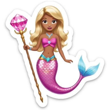 Brown skin blonde hair barbie mermaid with pink diamond tail and wand  sticker