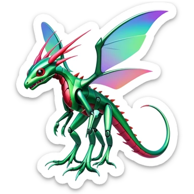  exotic colorful futuristic modern cyber-Flygon-Fakémon-Digimon-Trico-Vernid-creature sticker