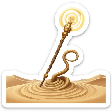 desert sand mage staff object icon, ancient staff with serpent coils around it, glowing golden sand gem on top, swirling sand aura, fantasy desert weapon, 3D cartoon, mobile game icon style, centered, clean background, no text, no watermark
 sticker