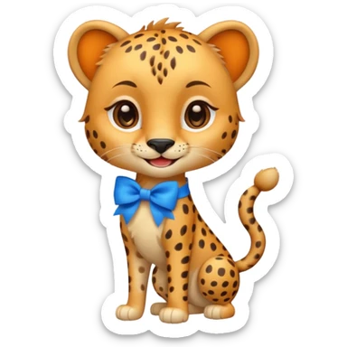 cute smiling cheetah with blue bow standing  sticker