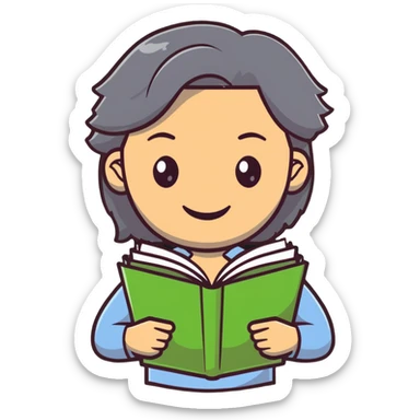 smiling English teacher with airtouch hair and grey-green eyes holding a stack of books and papers sticker