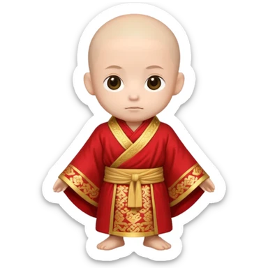 A small chibi-style monk character with red ceremonial robe with layered fabric and decorative gold-like patterns

 sticker