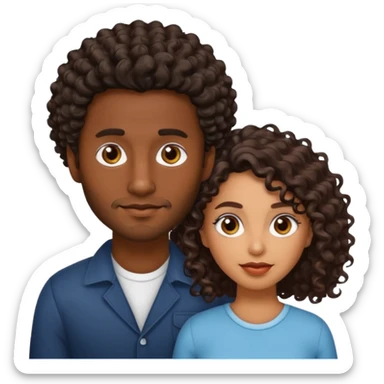 Dark brown skin man with a light beard and a curly   fade haircut with dark brown eyes with a brown  brown Latina woman with dark wavy hair  sticker