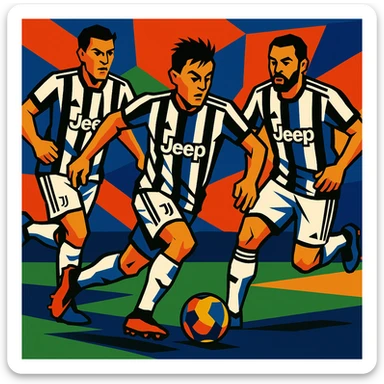 Juventus players in action during a match, dynamic and energetic sticker