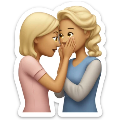 One woman whispers into the ear of another woman closing by hand sticker