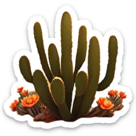 Cinematic Realistic Desert Emoji in a frame, Expansive and arid, with vast stretches of golden sand dunes and scattered cacti, the sun casting a warm, almost orange glow over the dry, cracked earth. The horizon blurs into a heat shimmer, while the occasional desert flower adds a splash of color to the barren landscape. Soft glowing outline, capturing the essence of the harsh yet stunning beauty of the desert, calm and quiet, filled with silence and mystery. sticker