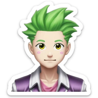 hisoka from hunter x hunter with green star and pink tear under his eyes makeup pink hair sticker