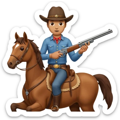 A cowboy that is holding a gun and and having a horse inside sticker