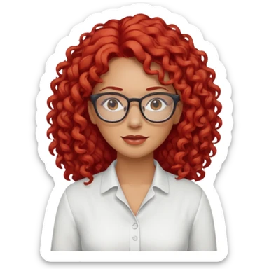 Rizada peli roja tono fuerte , trigueña , con lentes y Blusa blanco pelo largo  sticker