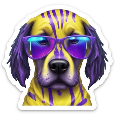 .Zombie_ Vaporwave black holographic oilslick zombie yellow Labrador zombie dog yellow caution tape graffiti stripes iridescent blue purple mane yellow stripes sticker
