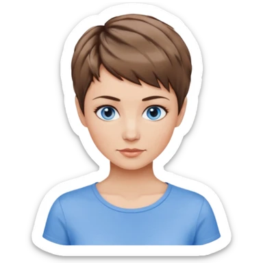 Frau, braun balayage, kurzhaarfrisur Pixie schnitt, blaue Augen, mittleres alter sticker