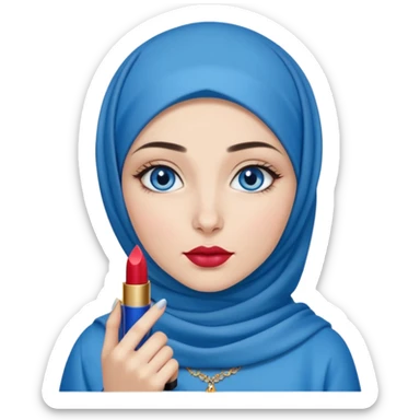 Turkish beautiful finish Konya girl blue eyes with blue hijab islamic dress and had on her hand ysl lipstick  sticker