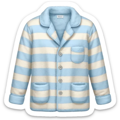 emoji of an isolated fluffy fleece pajama top with soft pastel stripes, plush fuzzy texture, light grey and pastel blue tones, button-down long sleeves, neatly folded flat-lay, no person, no body, no mannequin, cozy warm winter mood, soft shading sticker