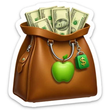 Create a leather bag with a stack of cash inside in authentic Apple emoji style. sticker