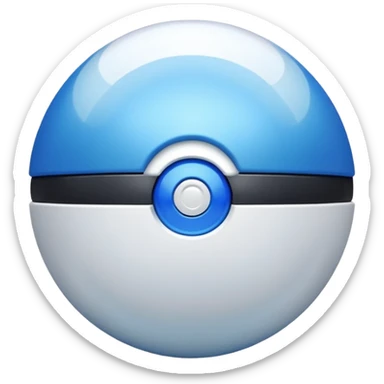 blue pokeball emoji, top half is a more saturated blue, bottom half is white, black stripe, with a white sheen, with a pearlescent finish, with a mist effect sticker
