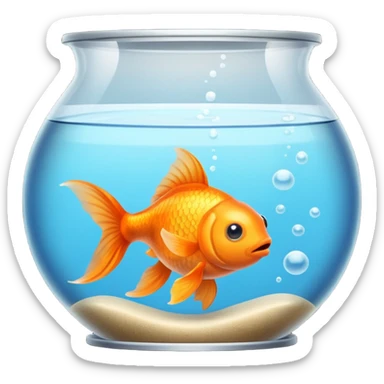 goldfish in a tank with playful expression, iOS emoji style sticker