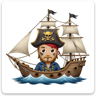 pirate with eye sailing a ship in strom sea background sticker
