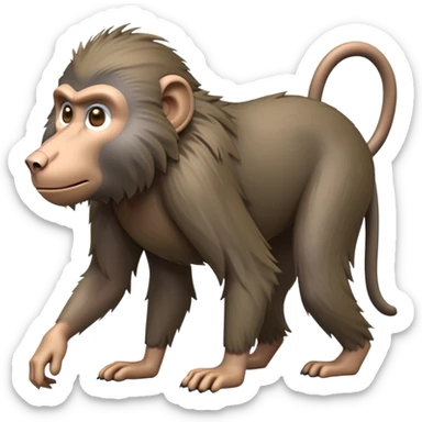 cinematic-hairy baboon-full-body-standing on all fours-emoji,-head-tilted-dramatically,-thick-grey-and-brown-fur,-simplified-yet-realistic-focused-features,-highly-detailed,-glowing-with-an-almost-sarcastic-glow expressive eyes sticker