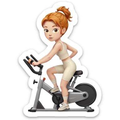 Fit Ginger girl big head messy bun riding stationary bike cream outfit sticker