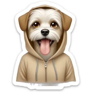 Maltese dog with big eyes and tounge out Wear a Brown beige hoodie sticker