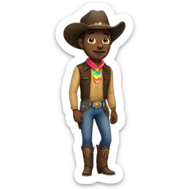 extremely gay cowboy. full body with a rainbow badge sticker