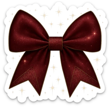 Change the sparkly pink bow with extra glitter, stars, and gold outline to a burgundy color, keeping the gold outline and stars intact. The background should be transparent. sticker