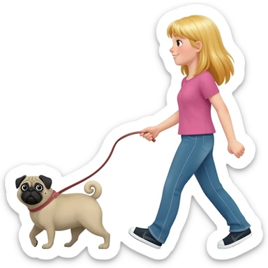 haz una chica rubia paseando a su perro pug sticker