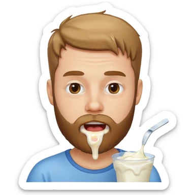 A bearded white men with yogurt, dripping from his mouth sticker