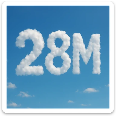 The number two, the number eight, and the letter M in a cloud formation, fluffy and white sticker