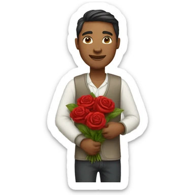 Ypung man with social cloths carrying a bouquet of red rose flowers sticker