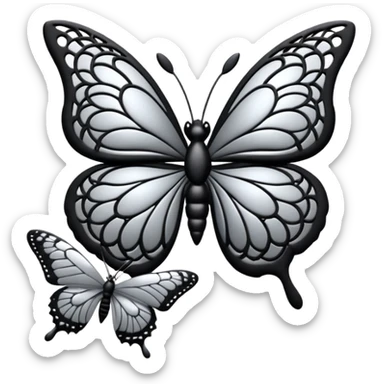 Black and silver filigree rose with a stunning butterfly, 3D, extremely detailed design sticker