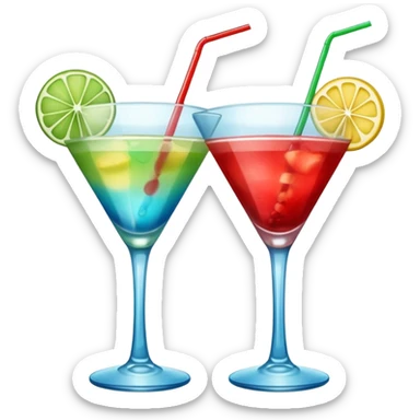 Create two emoji of clear red blended yellow cocktail, cheers with blue blended green cocktail, without any fruit and skewers sticker