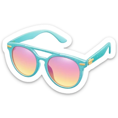 A colorful pair of shiny glossy smooth soft sparkly glittery sunny Pastel sunglasses (aesthetic, loose object, apparel), seen from the side, 3/4 angle sticker