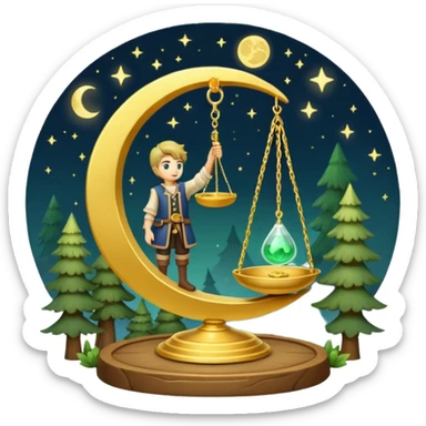 forest alchemist weighing tiny moon on golden scale sticker