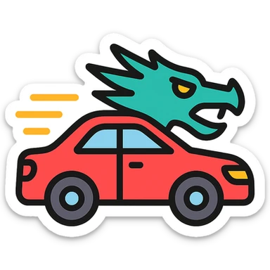 colored icon of a swift car with dragon-like features sticker