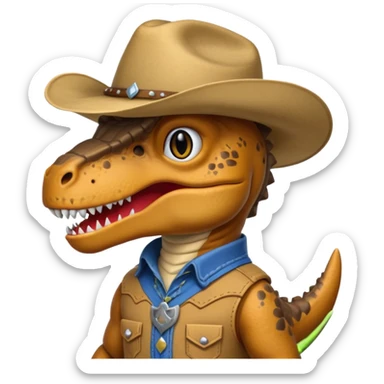 trex dinosaor with cowboy helmet with cowbot clothes sticker