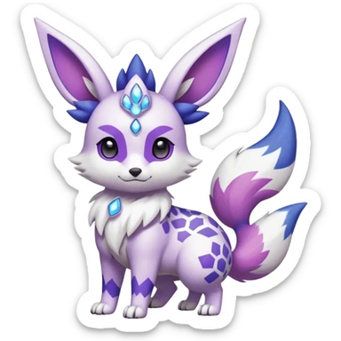 Shiny Patterned Snowy Gorgeous Cute Realistic Beautiful Pretty Elemental White with Violet and Indigo and pink markings Eevee-Liepard-Zangoose-Pokémon-Digimon-Fakémon-fusion-hybrid-creature sticker