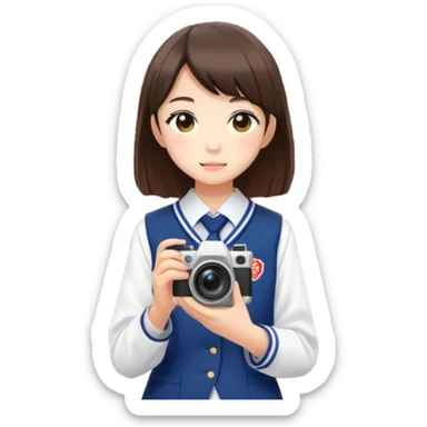Japanese high school girl taking photos at Kyoto temple during school trip sticker