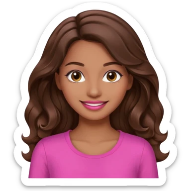 gorgeous woman, light brown skin, dark brown eyes, long wavy brown hair, pink top, lipgloss, model, mixed  sticker