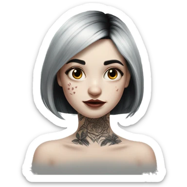 Hyperrealistic Pale girl with black hair arm tattoos sticker