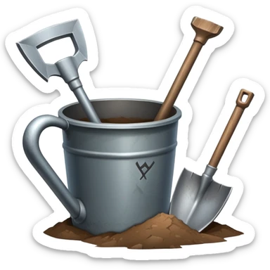 An icon featuring a shovel, pickaxe, and an ancient artifact like a broken pot, symbolizing the essentials of archaeology. The design focuses on the tools of excavation and discovery, with minimal detail for a clean, recognizable look. Transparent background. sticker