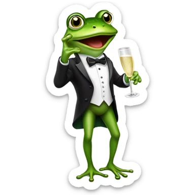Frog in tuxedo drinking champagne and holding a large blank sign  sticker