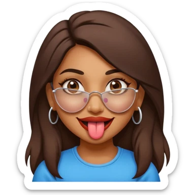 make a tongue sticking out expression for this indian girl that has under eye patches sticker