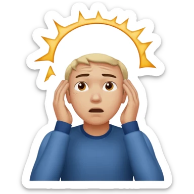 A frustrated young man holding his head looking sideways, confused expression, dramatic lighting, blurred dark background, cinematic YouTube intro style, ultra-realistic. sticker