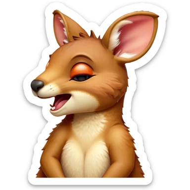 Cinematic Cute Yawning Kangaroo Portrait Emoji, Head tilted slightly with a dramatic, wide-open yawn, showcasing a soft, downy red-orange fur with gently drooping ears and round amber eyes barely open in drowsy contentment, Simplified yet irresistibly adorable features, highly detailed, glowing with a soft, cozy glow, high shine, relaxed yet expressive, stylized with a touch of outback charm, bright and endearing, soft glowing outline, capturing the essence of a sleepy yet affectionate kangaroo, so drowsy it feels like it could stretch out of the screen and curl up for a nap! sticker