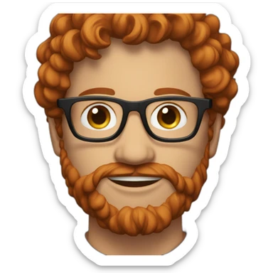 man around 25 with with redhead short mid-curly hair. with beard and glasses. scarlet checked shirt sticker